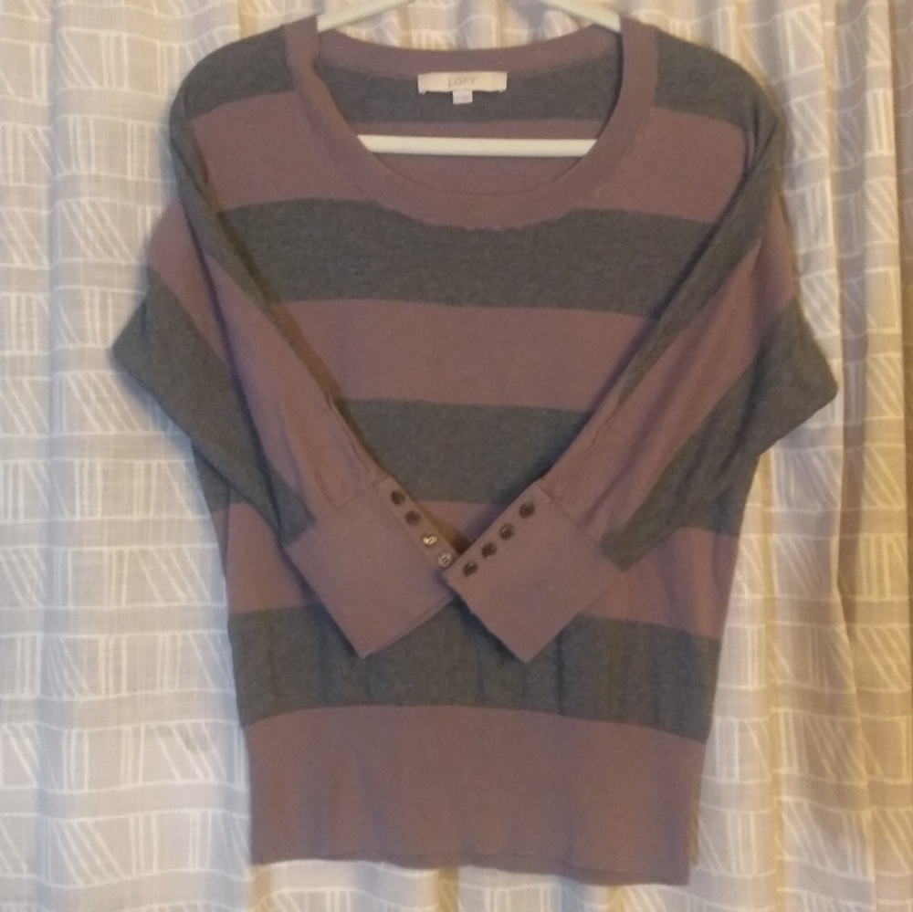 LOFT lavender-gray striped dolman sweater